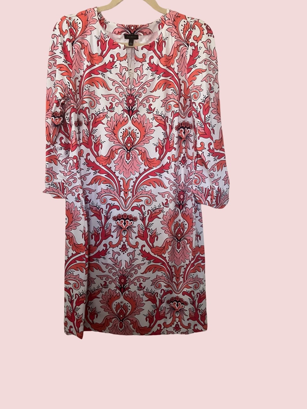 Talbots Coral and White Long Sleeve Shift Dress